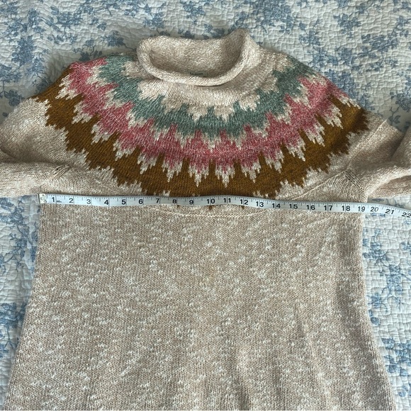 L.L.Bean Cotton Ragg Nordic Fair Isle Ski Funnel Neck Pullover Sweater Size M - Picture 5 of 9